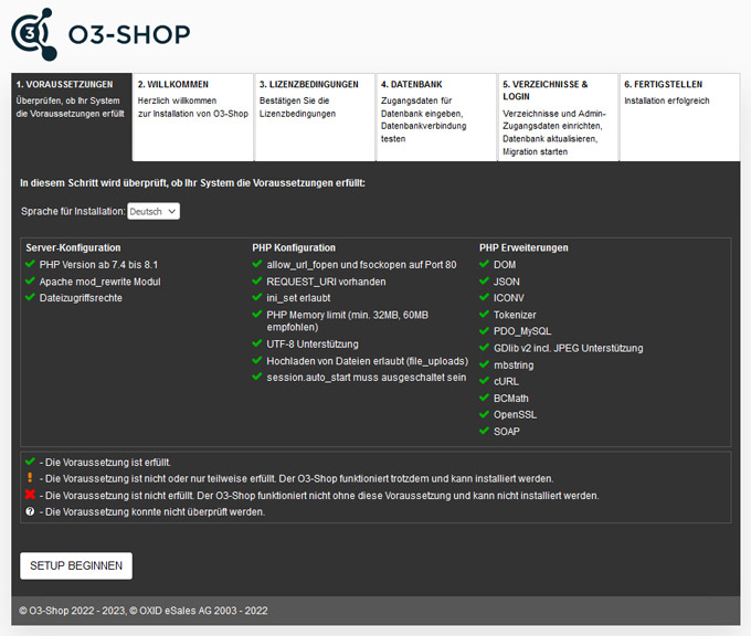 O3-Shop Setup